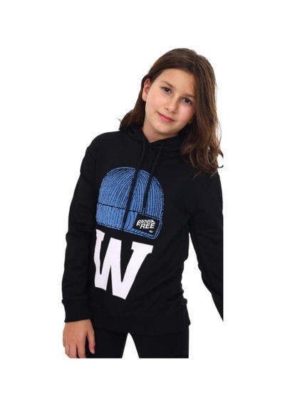 Ekkokids Çocuk Bere Baskılı Ve İşlemeli Kapüşonlu Sweatshirt-13410-siyah Siyah