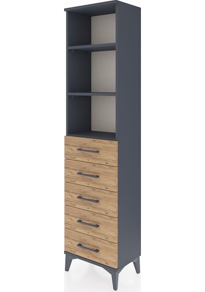 Arges Dolap 3 Raflı 5 Çekmeceli 44x30x182 Antrasit-çam Antrasit