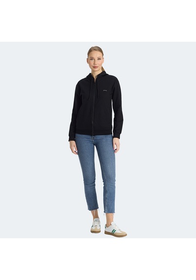 Slazenger KINET Kadın Fermuarlı Kapüşonlu Cepli Siyah Sweatshirt