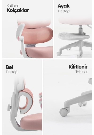 Lora Ergonomik Çocuk Çalışma Sandalyesi - Pembe