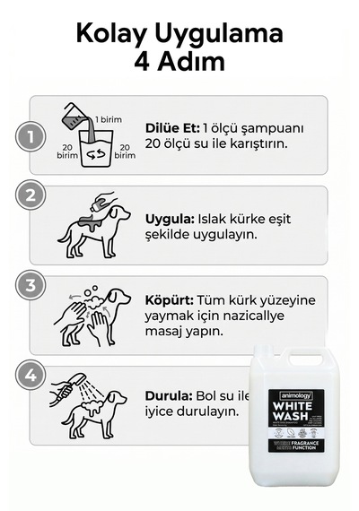 Animology White Wash Beyaz Tüylü Köpeklere Özel 20:1 Konsantre Köpek Şampuanı 5 Lt