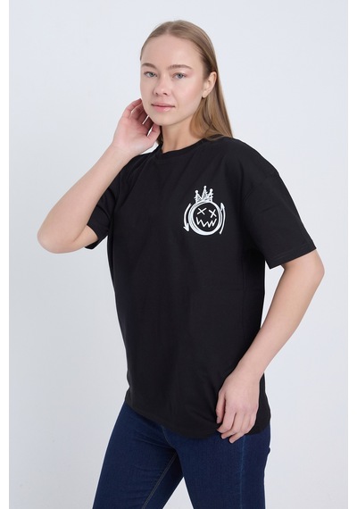 Velvoria Unisex Oversize Streetwear Baskılı Siyah Renk T-shirt