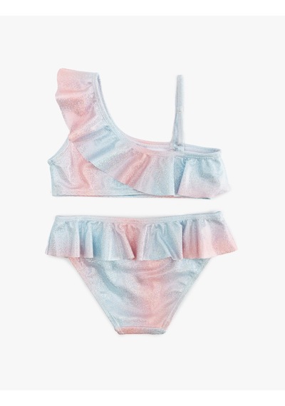Koton Bikini Takımı Fırfırlı Tek Omuz İnce Askılı Pembe Desenli 5skg00020mm Pembe Desenli