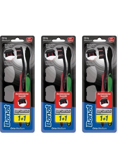 Banat Deep Clean Black Kapaklı Diş Fırçası Medium 2'li x 3 Paket