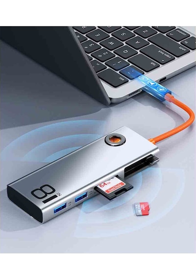 Tr32 8 In 1 Type-c To Hdm 4k30hz Rj45 Pd Usb3.0 3 Sd/tf Fonksyonel Dönüştürücü