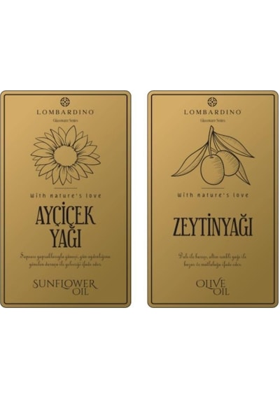 Lombardino 2 Adet Zeytinyağı Ve Ayçicek Yağı Etiketi Sticker Seti 11x6,6 Cm Gold