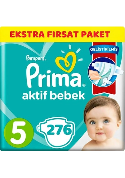 Prima Pampers Aktif Bebek Ekstra Fırsat Paket Bebek Bezi 11-16 KG 5 Beden 276 Adet