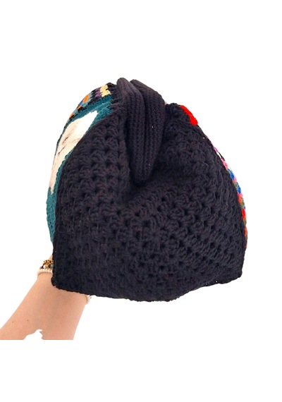Kemzey Handmade Hayvan Desenli Siyah El Çantası , El Yapımı Kadın Çantası Siyah