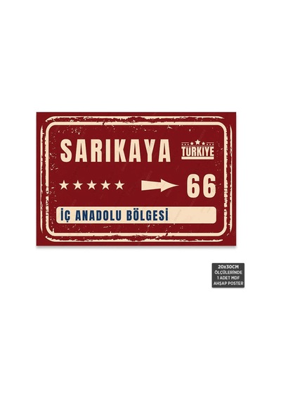 Pt1199 - Sarıkaya Şehir Tabelası Retro Mdf Ahşap Poster 20x30cm - 711989922
