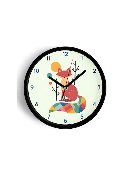 Sevimli Tilki Temalı Çocuk Odası Modern Duvar Saati - 25cm - Önü Camlı Siyah Kasa - Sessiz Mekanizma-jh0059 Siyah