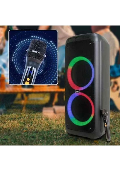 Rgb İşikli Kablosuz Mikrofonlu Fm,aux,tf,usb Girişli 2 10 İnch + Tweeter Çift Kablosuz Hoparlör