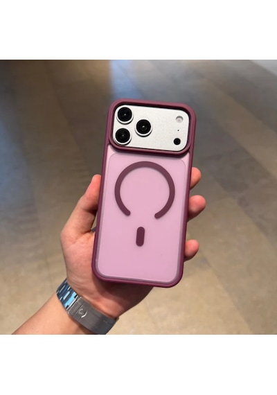 Apple iPhone 17 Pro Max Magsafe Uyumlu Renkli Şeffaf Kılıf Bordo