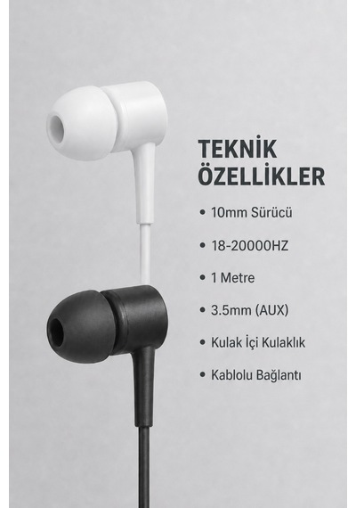 Jopus Yüksek Sesli Stereo Kulak İçi Kulaklık Mikrofonlu 3.5mm Aux Jack Girişli 1m Kablo Tak Çalıştır iOS Android Uyumlu