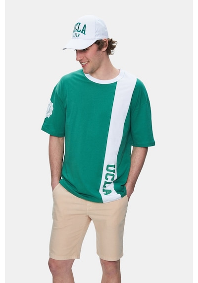Ucla Keıth Yeşil Bisiklet Yaka Baskılı Oversize Erkek Tshirt Yeşil