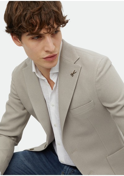 Ramsey Bej Desenli Shirt Shoulder Slim Fit Pamuk Karışımlı Ceket
