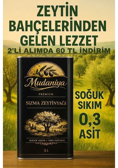 Mudaniya Natürel Soğuk Sıkım Yeni Sezon Sızma 5l 4800gr Zeytinyağı