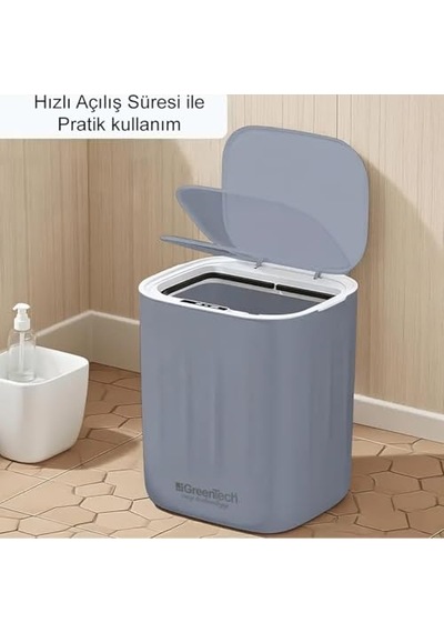 Greentech Sensörlü 28 Litre Çöp Kovası Şarj Edilebilir Lityum Pilli / Gt-sc07s Çok Renkli
