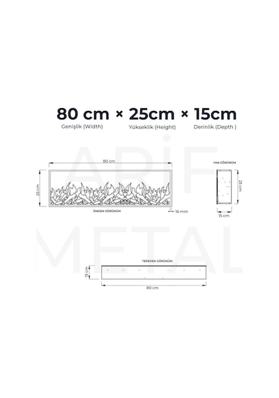 Arif Şömine Dekoratif Elektrikli Yapay Şömine - 80x25x15 Cm - Farklı Renk Modları, Kumanda, Bluetooth Hoparlör