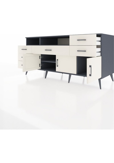 Kronos Konsol 3 Raflı 6 Çekmeceli 3 Kapaklı 176x59x83 Antrasit-aytaşı/aytaşı Aytaşı/aytaşı