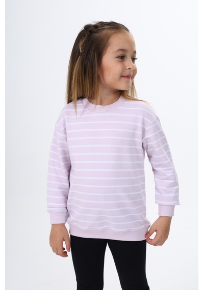 Toontoy Kız Çocuk Çizgili Sweatshirt Açık Lila