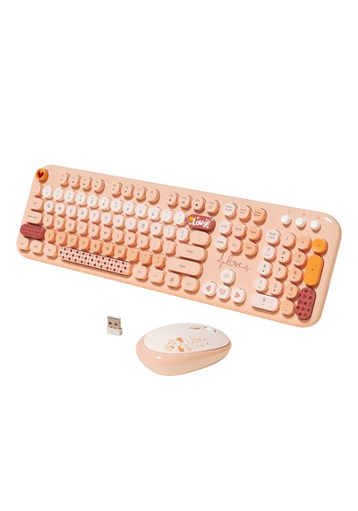 Mofıı Lovely Kablosuz Klavye Mouse Seti 2.4g Sevimli Yuvarlak Tuşlu 104 Tuş Renkli Set Optik