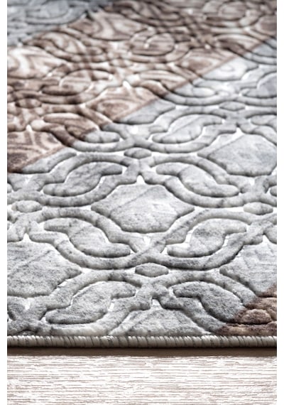 Raschel Carpet Gri Emboss Desenli Kalın Yumuşak Kaymaz Özel Taban Halı Yolluk