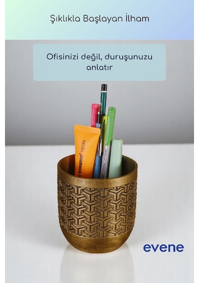 Kalemlik Masa Kalemliği Organizer Kalemlik Altın Eskitme Renk Model 77 Çok Renkli