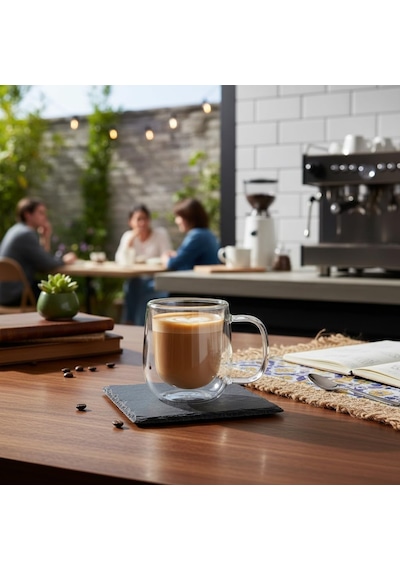 Çift Cidarlı Double Wall Kulplu Cam Kupa - 250 Ml Isıya Dayanıklı Borosilikat Çay Ve Kahve Kupası - El Yakmayan Modern Tasarım Mug çok renkli