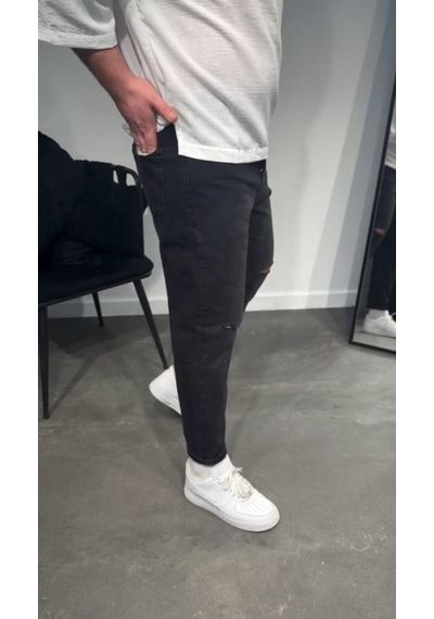 Veraura Lifestyle Erkek Siyah Dizi Yırtık Boyfriend Jean