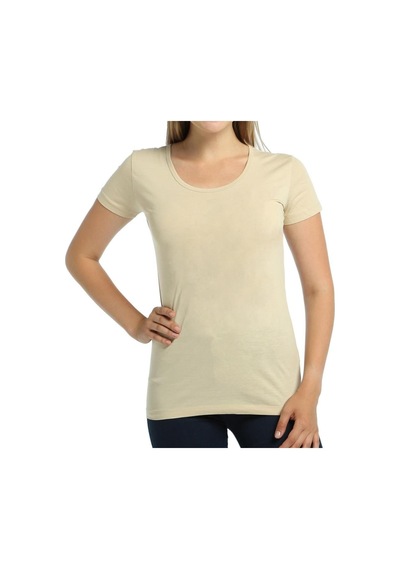 Bant Giyim - Açık Bisiklet Yaka Krem Kadın Tişört T-Shirt
