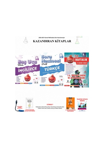 Nartest 8. Sınıf İngilizce Baş Ucu, Türkçe Soru Hazinesi, İnkılap Haftalık Deneme 3 Kitap Seti