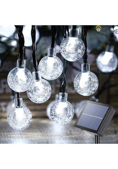 50 Led 7 Metre Beyaz Kristal Güneş Enerjili Led Işık Solar Bahçe