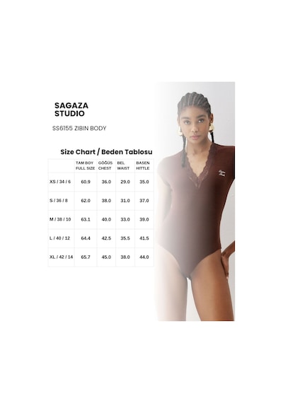 Sagaza Studio Ss6155 Yaka Dantel Detaylı Çıt Çıtlı Body Kahve