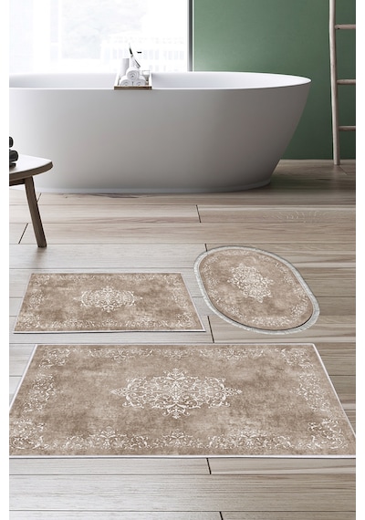 Eko Trend Djt 3 Lü Yıkanabilir Kaymaz Taban Banyo Paspas Seti 616 Klasik Bej
