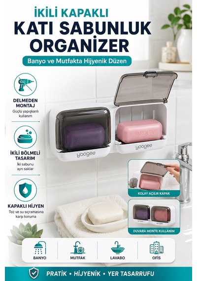 Buççin Online Mağaza Duvara Monte İkili Kapaklı Katı Sabunluk Organizer Yapışkanlı Banyo Mutfak Sabun Kutusu Belirtilmemi Çok Renkli