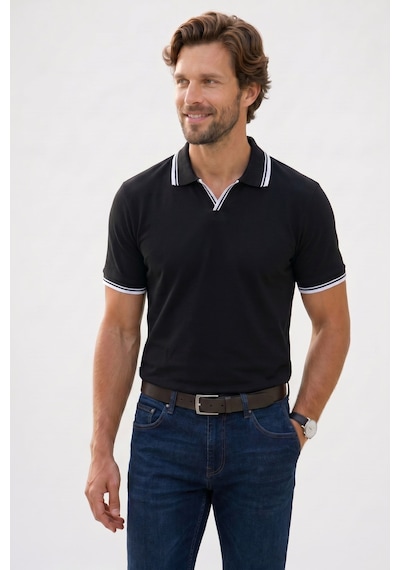 Tudors Erkek Slim Fit Dar Kesim %100 Pamuklu Çizgili Detaylı V Yaka Siyah Polo Yaka Tişört-51594 Tudors Erkek Slim Fit Dar Kesim %100 Pamuklu Çizgili Detaylı V Yaka Siyah Polo Yaka Tişört-51594