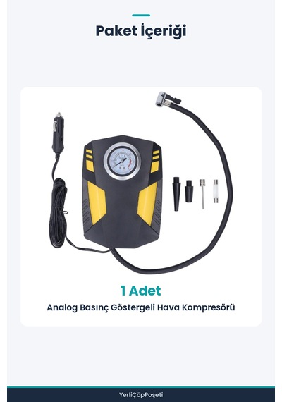 Analog Basınç Göstergeli Oto Hava Kompresörü 12v Standart