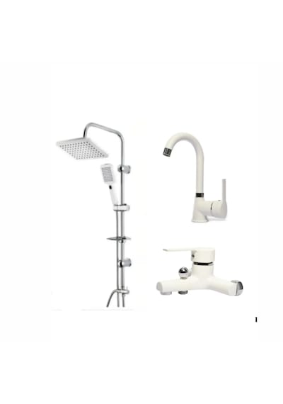 Faumix V01122 Beyaz Krom Banyo Lavabo Bataryası Ve Duş Seti Beyaz - Krom