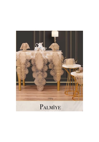 Kapiçino Palmiye Model 5 Parça Keten Masa Örtüsü Runner Seti Salon Takımı Bzckh1400 Çok Renkli