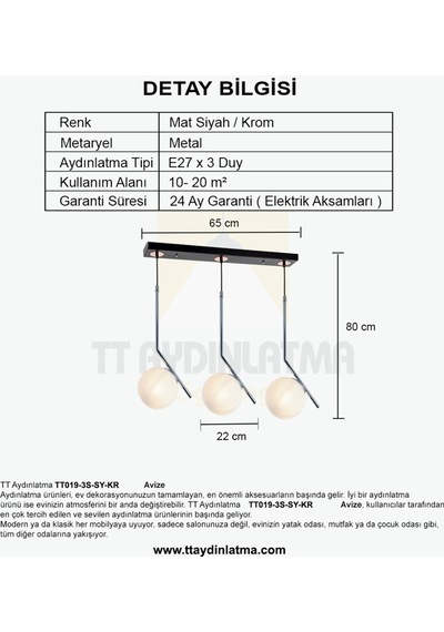 Tt019-3S-Sy-Kr Tt Aydınlatma Mat Siyah-Krom 3 Lü Dirsek Kol Sıral