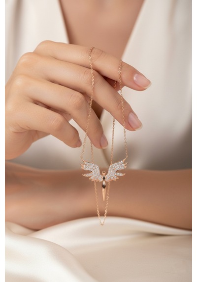 Çekirdekjewelry 925 Ayar Gümüş Mikail Melek Kolye Pembe