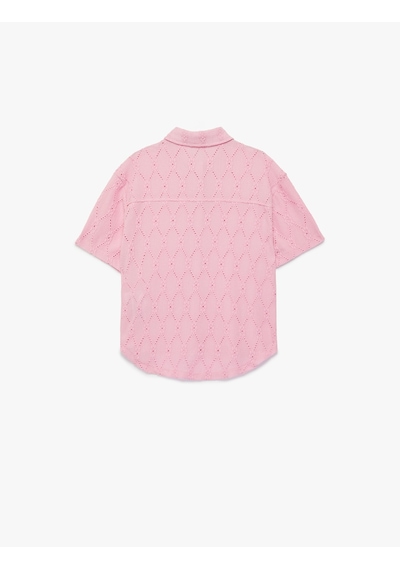 Koton Kısa Kollu Düğmeli Fistolu Brode Bluz Pembe 6skg60052ak Gül