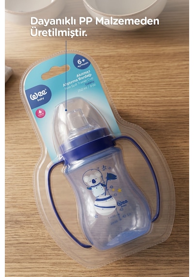 Wee Baby Kulplu Antikolik Akıtmaz Alıştırma Bardağı 250 ML Mavi