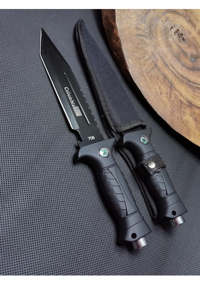 30 cm Pusulalı Kılıflı Avcı Kamp Bıçağı Siyah