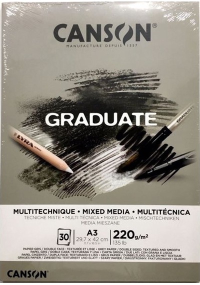 Canson Çizim Bloğu Graduate Mıx Medıa Gri 30 Syf A3 220 Gr