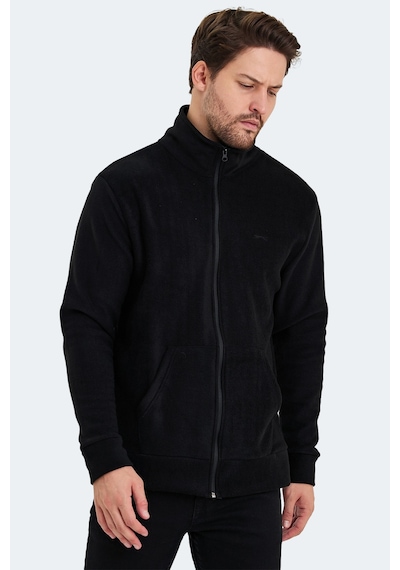 Slazenger Sansa Erkek Fermuarlı Dik Yaka Cepli Siyah Polar Siyah