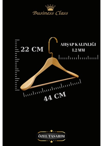 Elbise Askısı Business Class 44 Cm Gold İtalyan Kanca Masif Ahşap Palto Ceket Askısı 15 Adet Diğer