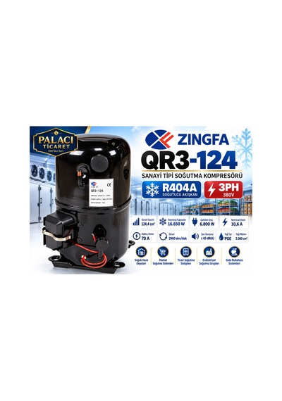 Zingfa Qr3-124 R404a 380v Trifaze Sanayi Tipi Soğutma Kompresörü Siyah