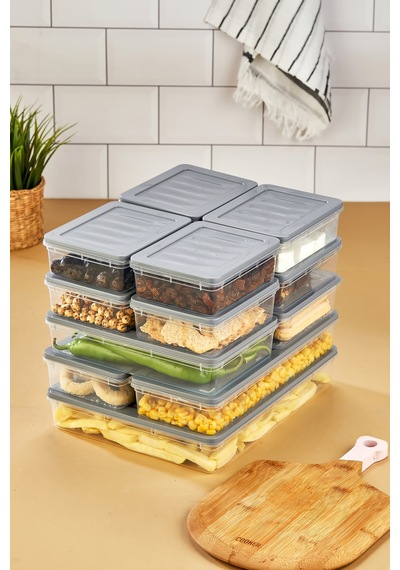 Multi Box 13 Parça 4 Farklı Boy Saklama Kabı Seti - Dondurucu & Mikrodalga Uyumlu Gri