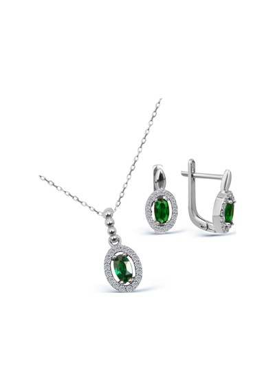Kuyumcudukkani"oval Safir Renktaşlı"küpe Ve Kolye Seti- 24127-w-grn Beyaz